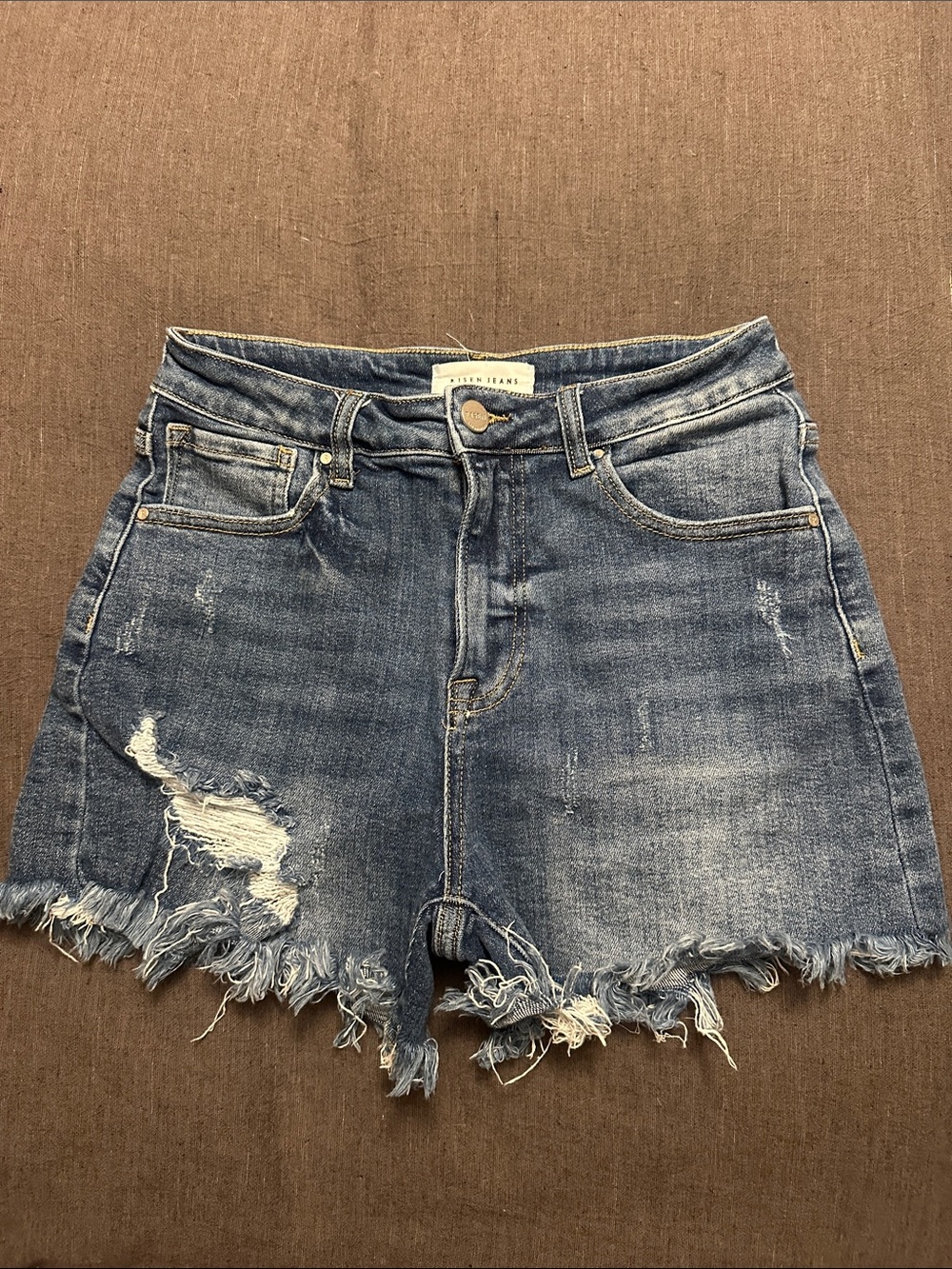 Risen Jeans Distressed Ripped Denim Jean Shorts in Blue